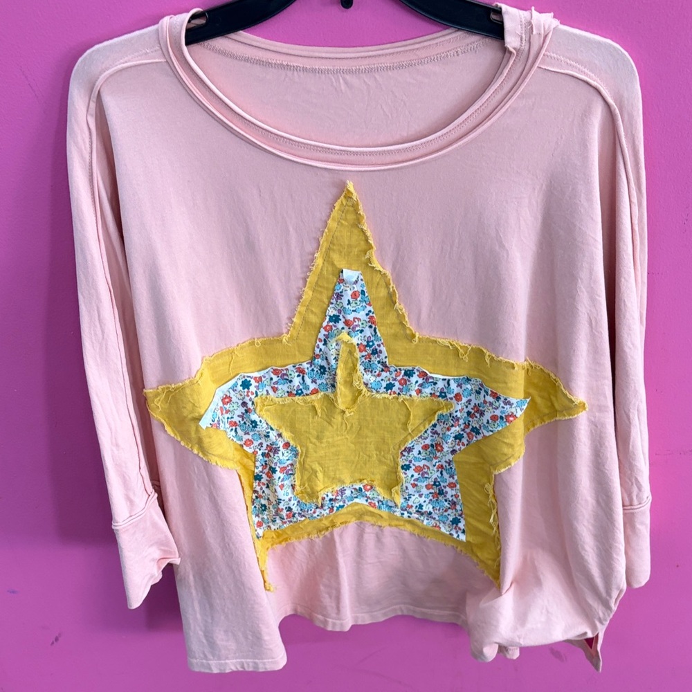 Pink Star Appliqué Pullover